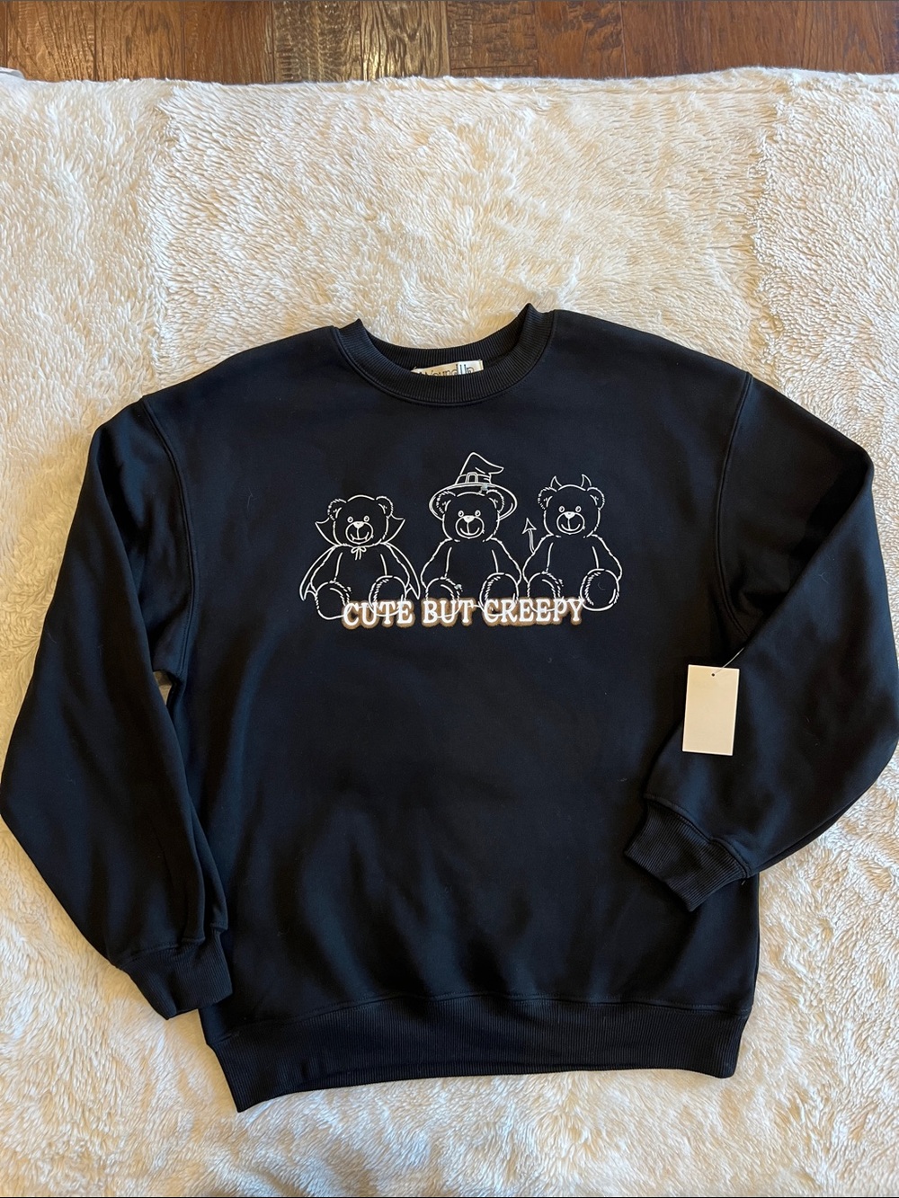 Cute but creepy Wound Up Black Sweatshirt with Bear Design Size Small